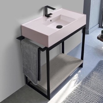 Console Bathroom Vanity Pink Sink Bathroom Vanity, Floor Standing, Modern, Grey Oak, 35